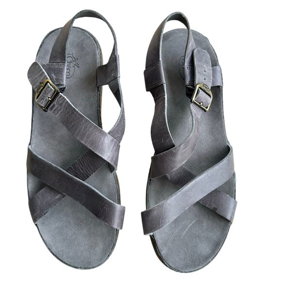Chaco Wayfarer Classic Z Strap Sandals Women Size 11 Grey Leather Flat Comfort - Picture 2 of 9